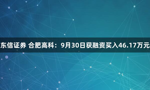 东信证券 合肥高科：9月30日获融资买入46.17万元