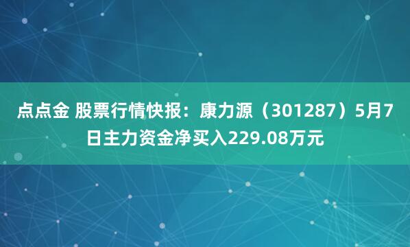 点点金 股票行情快报：康力源（301287）5月7日主力资金净买入229.08万元